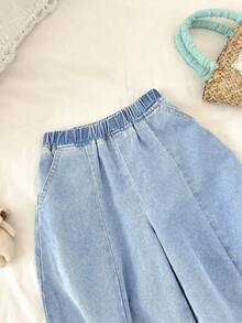 LMoss Kids 年轻女孩宽松修身锥形牛仔裤 - 淺色水洗藍 - 查看 6