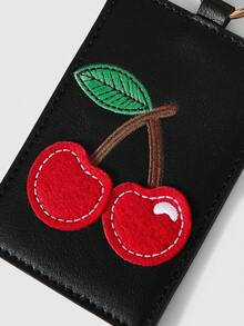 ROMWE Kawaii Cherry Embroidered Portable Hanging Bag Printed Cherry Card Bag - Black 2 - View 3