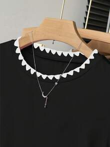 Resyla Set de 3 blusas de mujer de estilo casual para el verano, en negro/blanco/gris, con bordado de pata de gallo, ajuste ceñido, estilo deportivo, de vuelta al colegio, para el Día del Maestro, camisetas de mujer - Multicolor - Ver 4