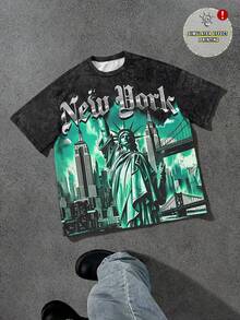 Manfinity EMRG Herr-t-shirt med tryck av Frihetsgudinnan i New York - Multifärgad - Visa 1