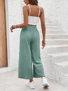 SHEIN Frenchy Quần nữ trơn màu, kiểu dáng tối giản, buộc dây, thích hợp mặc thường ngày. - Xanh lá cây Mù sương - Xem 2