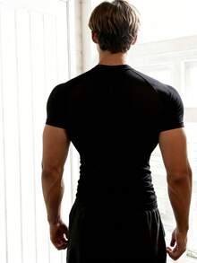 GymBeat Men's Spider Print Slim Fit Short Sleeve Athletic T-Shirt - Black - View 2