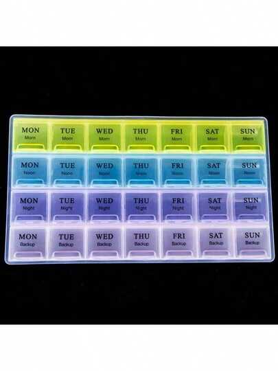 SHEIN Tablet Pill Box Holder Medicine Storage Organizer 1pc 4 Row 28 Squares Weekly 7 Days Container