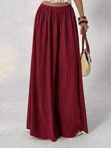 Aloruh Quần ống rộng dáng suông, chất liệu vải thô, thoải mái, thích hợp cho kỳ nghỉ hè, màu đỏ Angola. - Màu Đỏ Sâu - Xem 3