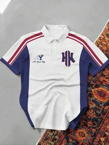 Manfinity Campus Court Retro Colorblock Patchwork Polo Shirt,White Summer Casual Graphic Golf Back-To-School New York NY Letter Print,Collegiate Sports Rugby Shirt Men/Women - Multicolor - View 5