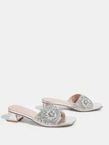 CUCCOO TILAWA Giày sandal cao gót nữ đính đá lấp lánh, thích hợp cho các hoạt động ngoài trời và tiệc tùng, giày mùa xuân, giày cao gót dự tiệc Phục Sinh và khiêu vũ. - Bạc - Xem 3