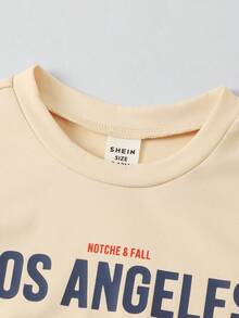 SHEIN 男婴T恤套装，婴儿男婴休闲运动套装，藏蓝色英文图案圆领短袖宽松T恤搭配藏蓝色纯色工装口袋运动短裤套装，童装 - 彩色 - 查看 7
