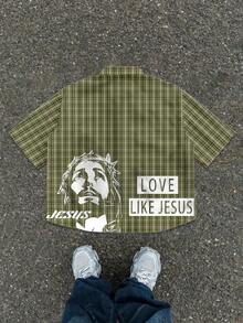 Manfinity EMRG Boxy Shirt Oversized Streetwear Men's Plaid Front Button Short Sleeve Casual Summer Fashion Print Shirt New Ss26 Fashion  Spring Outfits  Graphic Tees Women  Spring Tops  Summer Tops For Women  Tops For Going Out  Boyfriend Gift Girl Friend Gift - Multicolor - View 2