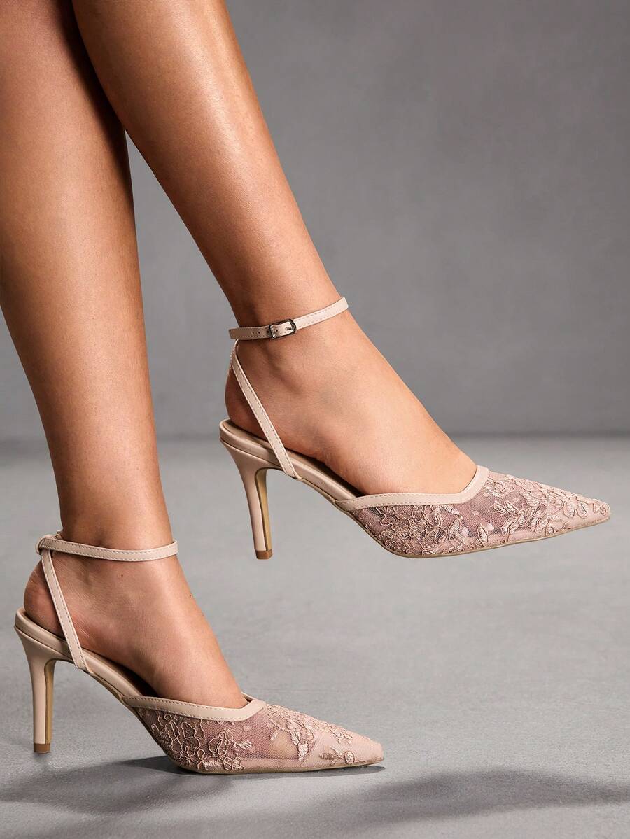 CUCCOO SZL Exquisite Lace High Heels Exude French Elegance And Are Suitable For Dates, Parties, Festivals, Weddings, Holidays, Dances, And Other Occasions. - nude - View 1