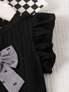 Elladie kids 2pcs/Set Toddler Girls' Black Jacquard Knit Round Neck Flare Sleeve T-Shirt With Gray Bow Decor And Gray Woven Elastic Waist Skirt, Suitable For Spring/Summer Daily, Outdoor, Travel, Party Dresses For Girls Kids Clothes Girl Girl Outfit Cute Girl Clothes Girl Clothes Girl Dress With Bow Cute Outfits For Girls 7 Years Old Girl Outfit Kids Clothes For Girl 7 Years Old Girl Outfit Dress Girls Skirts Girls Dresses Kids Dresses Casual Girl Bow Dress Squishy Summer Outfits - Black - View 7