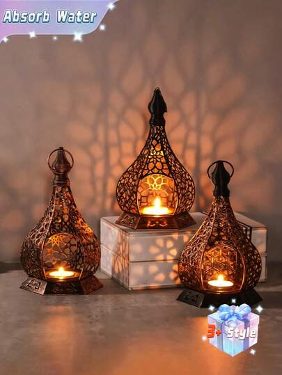 1pc Moroccan Style Metal Candle Holder, Vintage-Inspired Gilded Openwork Carved Wind Lamp, Romantic European Wedding Decor, Aromatherapy Candle Holder, Seascape Theme Decorative Hanging Light For Home, Courtyard, Garden, Villa, Distressed Lantern Design For Home Ambiance - Shipped Without Candles