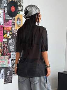 Coolane T-shirt oversize noir confortable, respirant et extensible avec graphiques vintage sexy, décontracté, grunge, gothique, punk et gyaru. Streetwear d'été pour femmes et hommes - Noir - Voir 5