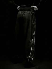 RISE LYT Men's Casual Drawstring Waist Contrast Piping Loose Fit Sweatpants Sweat Pants - Black - View 2