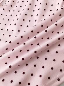 SHEIN Tween Girls' Pink Knit Casual Minimalist Polka Dot Print Asymmetric Ruched Cropped Top, Suitable For Spring/Summer, Casual, Personalized Styling, Daily Wear - Pink - View 6