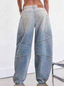 Denimoi 女士宽松版型带口袋阔腿休闲牛仔裤 - 淺色水洗藍 - 查看 3