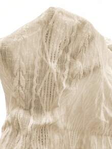 EMERY ROSE Apricot V-Neck Flounce Sleeve Argyle Embroidered Textured Fabric Plus Size T-Shirt - Apricot - View 4