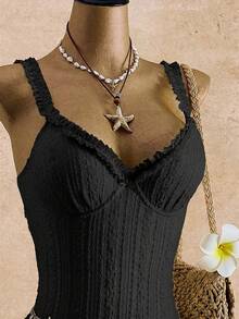 Bellisia 女士象牙色蕾丝边度假连衣裙带裙 - 黑色 - 查看 4