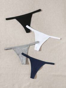 Lowkey Lull Women Casual Plain Fabric Thong Panties Multicolor Medium Stretch - Multicolor - View 3