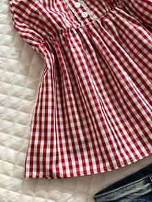 Glimmora Women's Red Plaid Button Design Casual Camisole - Red and White - View 6