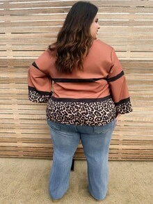 Enliva 休闲简约豹纹条纹全身印花大码圆领 3/4 袖衬衫 - 彩色 - 查看 2