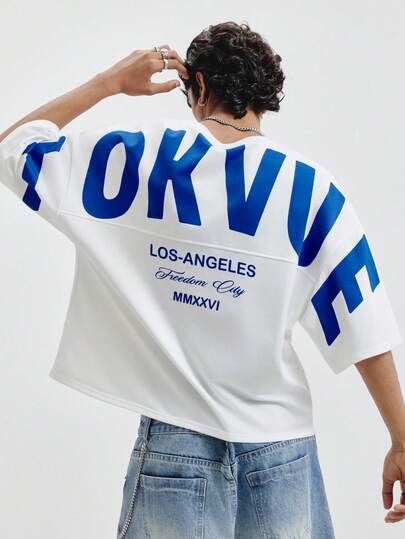 TOKVUE Camiseta de manga corta casual y holgada de punto con parches, estilo veraniego, adecuada para moda callejera
