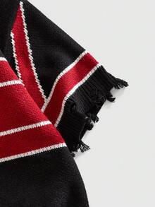 ROMWE MEN Men's Vintage Distressed Flag Print Crew Neck Knit Sweater - Black - View 4