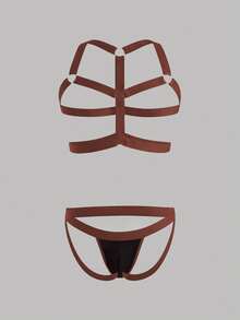 Men's Sexy Lingerie, Leopard Print Mesh With Leopard Tape, Minimalist Rave Party Mature Style - Brown - View 2