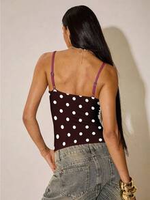 SHEIN BAE Áo hai dây ôm sát, kiểu dáng tối giản, phối màu nâu và hồng chấm bi, hở lưng gợi cảm, thích hợp cho mùa xuân/hè. - Nhiều màu - Xem 2