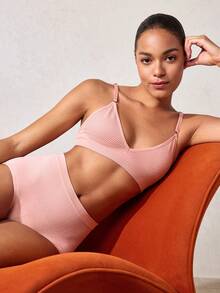 SHEIN 灰色紧身胸衣和无钢圈文胸（无衬垫） - 藕粉色 - 查看 9