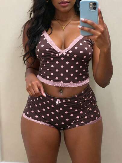 Rovax Women's Sexy Polka Dot Print 2 Pieces Set, Summer