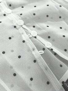 Chiquease Áo thun nữ thanh lịch in chấm bi, cài cúc phía trước, thích hợp cho mùa hè. - trắng - Xem 3