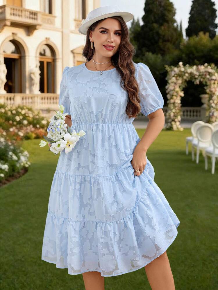 Plus Size Women's Cutout Round Neck Short Petal Sleeve Casual Dress
