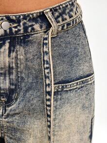 ROMWE Grunge Punk 春夏新款复古水洗宽松阔腿牛仔裤，Y2K街头风休闲舒适女式牛仔裤 - 中等水洗藍 - 查看 6