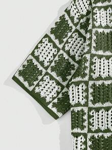 ROMWE MEN Casual 男士宽松落肩镂空针织衬衫，度假衬衫 - 綠色 - 查看 4