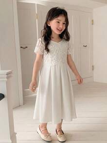 Dazy Kids 女孩夏季宽松休闲度假风中长连衣裙太阳裙 - 白色 - 查看 4