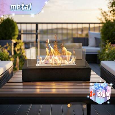 Portable Alcohol Fireplace Lamp - Rectangular Tabletop Design, Glass & Metal Construction For Outdoor Ambiance And BBQ Christmas And Halloween Gifts