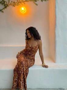 Aloruh 女士新款休闲优雅抽象动物豹纹印花/性感露背连衣裙/华丽海岛度假连衣裙/性感紧身连衣裙/夏季连衣裙 - 彩色 - 查看 6