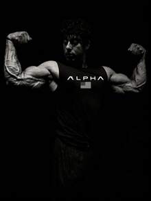 Manfinity Sport Corelite Áo ba lỗ thể thao in chữ và cờ phong cách bạn trai dành cho nam Áo tập luyện Áo tập luyện Áo tập thể dục thoáng khí - màu đen - Xem 3