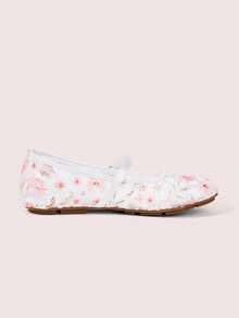 CUCCOO DOLLMOD Giày nữ thời trang mũi tròn, thêu hoa đỏ trắng, kiểu Mary Jane, quai cài, dễ thương và ngọt ngào. - Màu Hồng Tươi - Xem 3