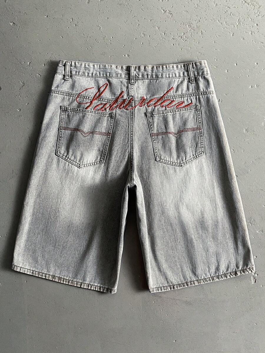 StoneGrade Men's Straight Leg Embroidered Denim Shorts Shorts With Vintage Written On Them For Men