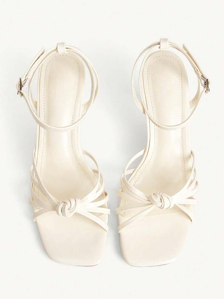 CUCCOO CHICEST Women's Multiple Strap Knotted Square Toe High Heel Sandals, Sexy & Fashionable Glitter Gold Stilettos For Night Club, Party, Music Festival For Christmas