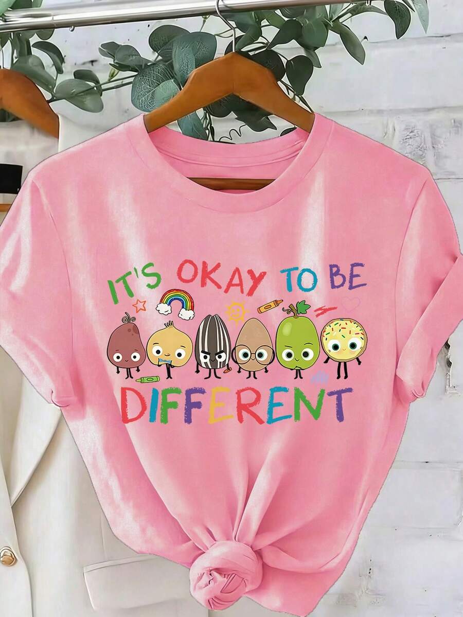 EMERY ROSE Áo thun "Không sao cả nếu bạn khác biệt", Quà tặng dành cho người có sự đa dạng thần kinh, Áo thun giáo dục đặc biệt, Áo thun giáo viên AAC, Áo thun in hình, Áo thun tay ngắn thường ngày dành cho nữ - Hồng - Xem 1