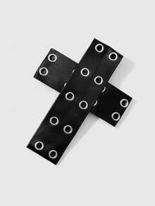 ROMWE Goth 2件組 Y2K 龐克甜酷黑色皮革雙排金屬孔眼拼接十字 DIY 髮夾彈簧夾馬尾夾組合套裝 - 黑色-29 - 查看 10