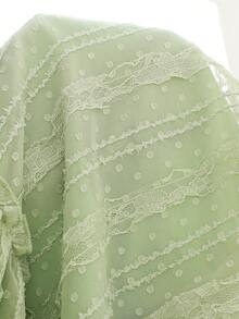 SHEIN Vintaside Kids Girls' Elegant Princess Ruffled Collar Long Sleeve Jacquard Embroidered Double-Layer Ruffled Hem Loose Princess Dress, Suitable For Vacation, Travel, Party, Gift, Spring & Autumn - Green - View 9