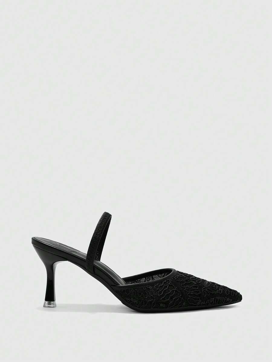 CUCCOO BIZCHIC Giày cao gót nữ màu đen mới, mũi nhọn, gót mỏng, chất liệu lưới rỗng, thời trang và thanh lịch. - màu đen - Xem 1