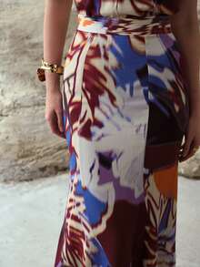 MOTF PREMIUM WOMEN'S LINEN PRINTED MERMAID HEM SKIRT - Multicolor - View 7