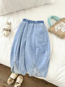 LMoss Kids 年轻女孩宽松修身锥形牛仔裤 - 淺色水洗藍 - 查看 7