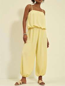 Travachic Bộ jumpsuit nữ dáng rộng không tay, thoải mái, thích hợp cho kỳ nghỉ năm 2026. - Vàng nhạt - Xem 8