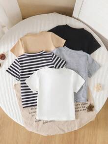 SHEIN 5件套男婴休闲舒适白色T恤，春夏款 - 彩色 - 查看 2