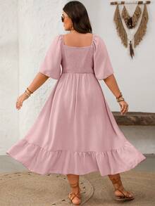Breezaya Plus Size Cutout Flare Hem Short Sleeve Dress - Pink - View 2